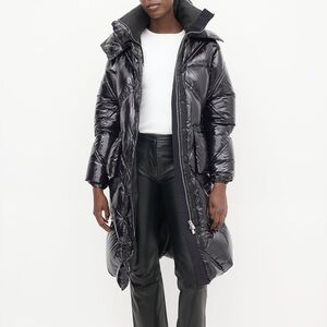 Luxton  |  Black Shiny Quilted Goose Feather Down Coat  |  Size Small